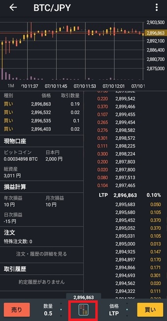 ビットフライヤー成行注文